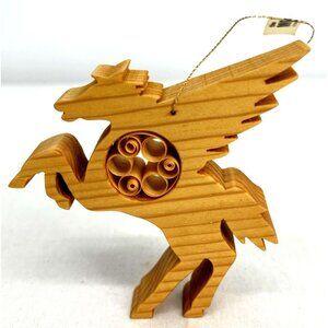 Woodsmith Pegasus Ornament Wood Carved Curled Wood Accent 4" Tall 1984